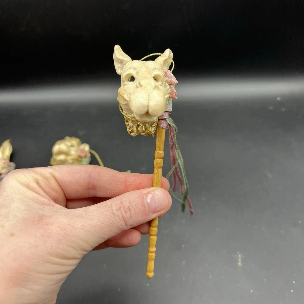 VTG Katherines Collection Ornaments Set of 3 Carnival Mask Lion Rabbit Llama